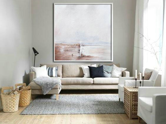 Handmade Extra Large Contemporary Painting,Oversized Abstract Landscape Painting,Size Extra Large Abstract Art,White,Brown,White.etc